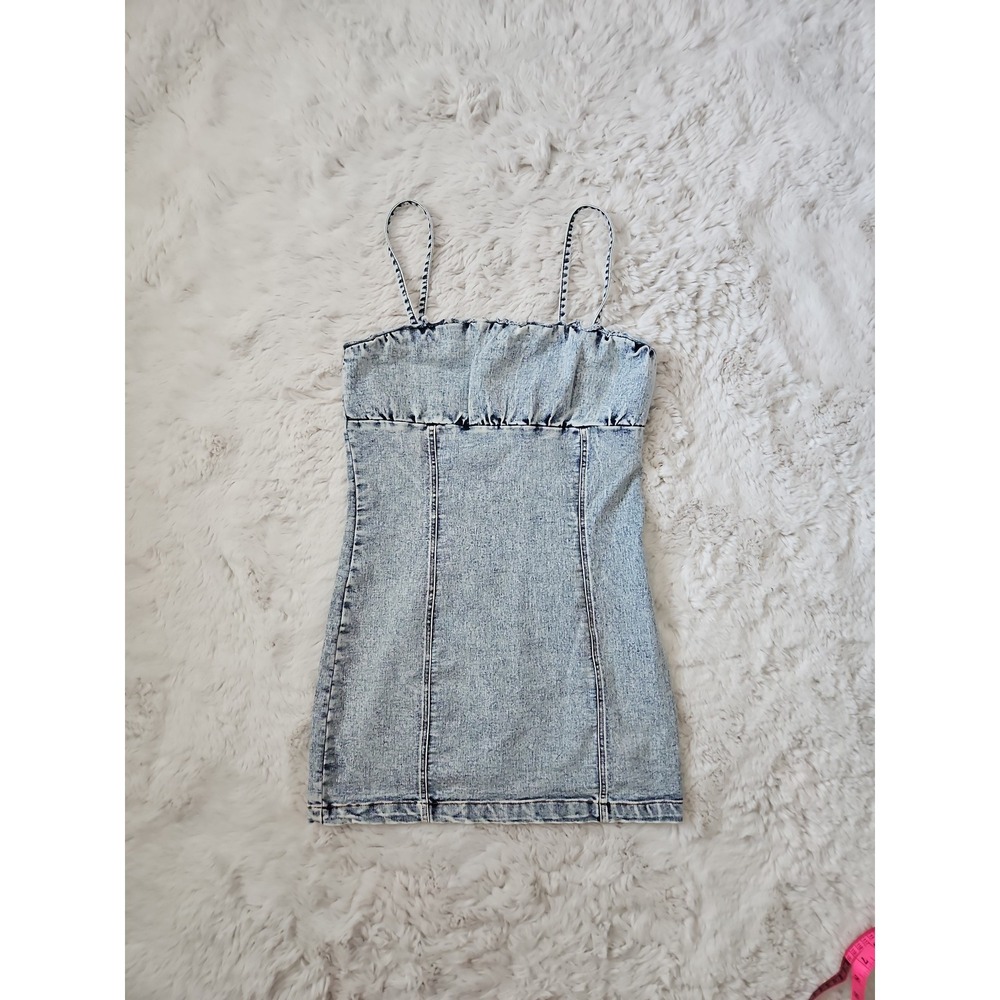 Nevena Rae Acid Wash Denim Mini Dress Bodycon Spaghetti Strap S Y2K